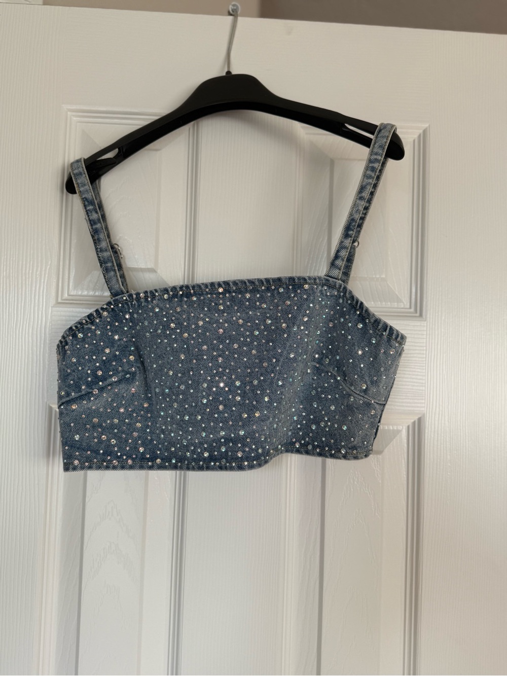 emory park Denim Rhinestone Cropped Camisole - Blue